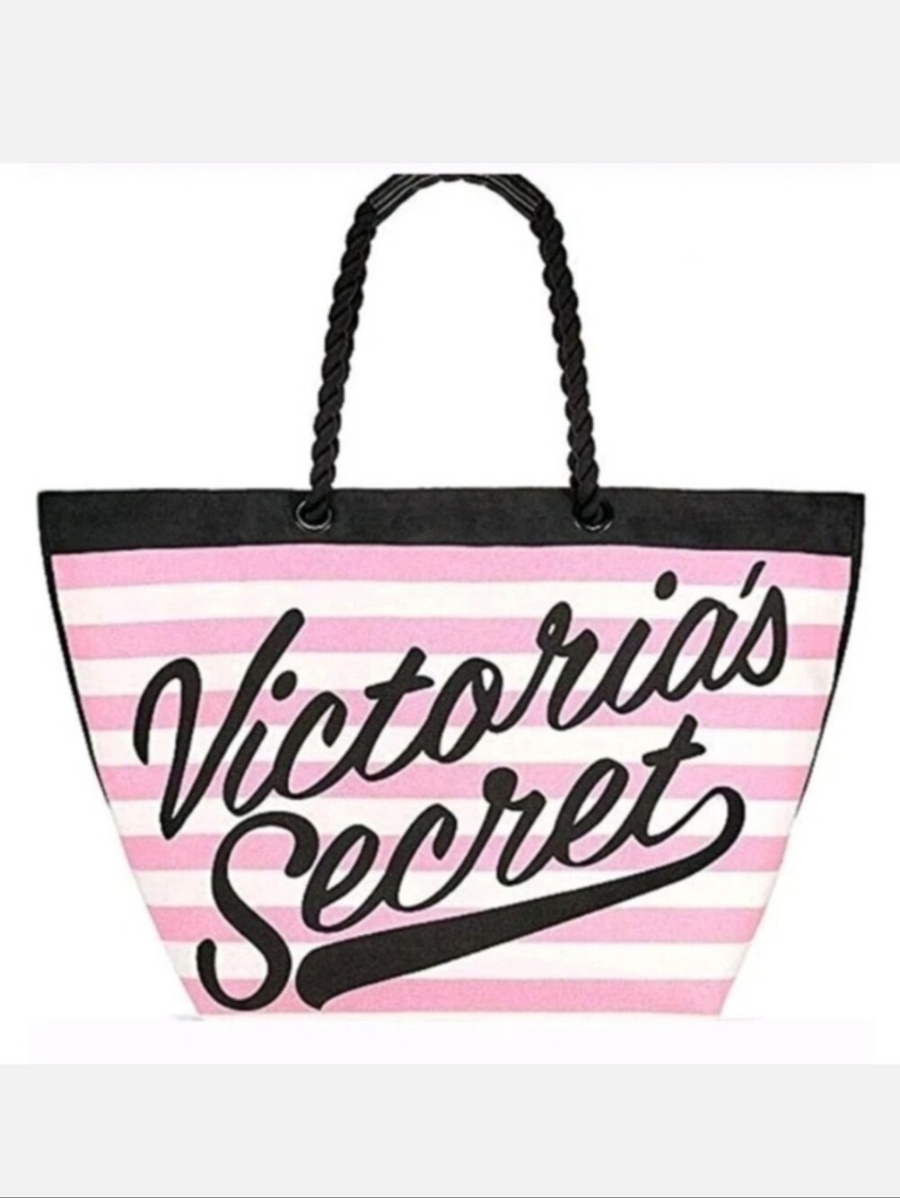 VS Victoria's Secret Beach Bag Weekender Striped Pink and Black Tote NWT